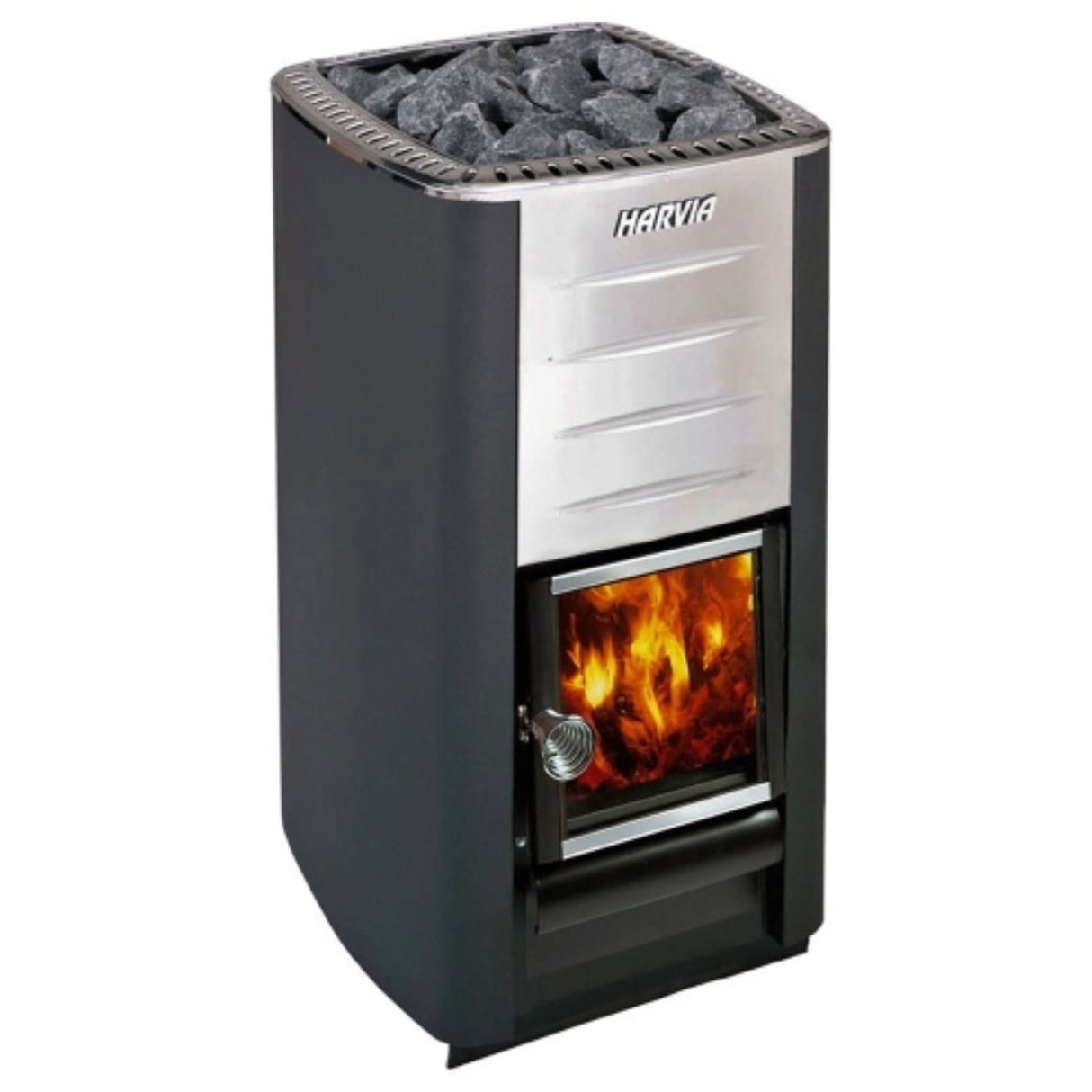 Harvia M3 base wood-burning sauna stove package with 16.5kW power and required stones for 212-459 cubic feet saunas.