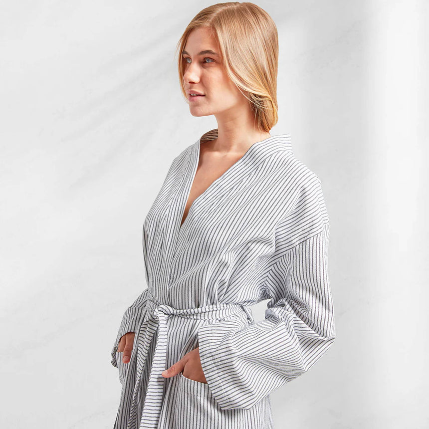 Kassatex Striped Peshtemal Turkish Robe | 100% Turkish Cotton | Lightweight Quick-Dry Sauna Robe