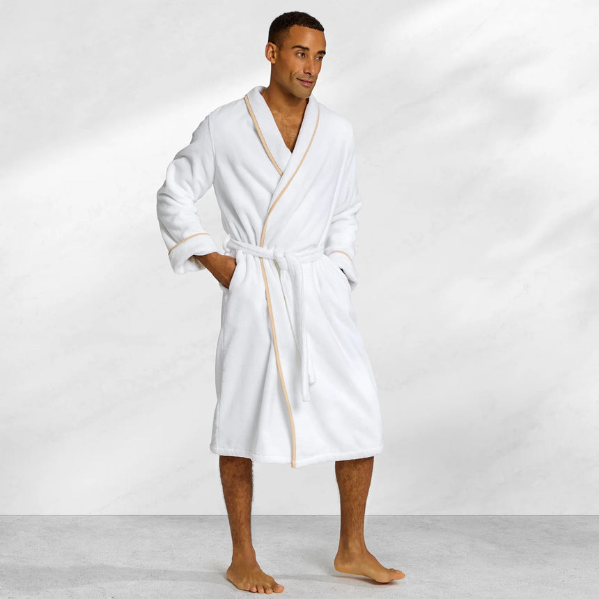 Kassatex Turkish Cotton Piped Robe | Zero-Twist Cotton | Cuffed Sleeves & Contrast Piping