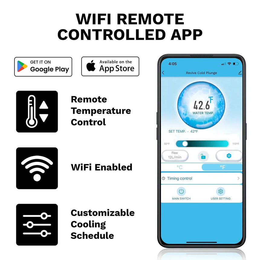 Revive cold plunge app for Wi-Fi remote temperature control and cooling schedules
