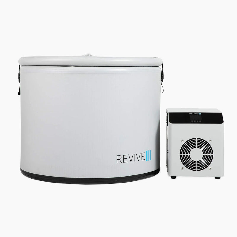 Revive Inflatable Pod Plunge with insulated cover and compact 0.3 HP chiller