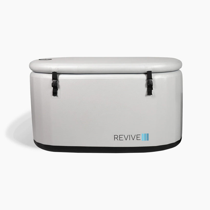 Revive Inflatable Tub ice bath tub with its cover fastened by two buckle straps