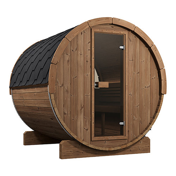 SaunaLife Model E8W 6-Person Outdoor Barrel Sauna with Rear Window | Thermo-Spruce