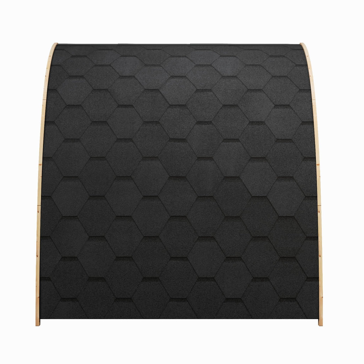 SaunaLife Model G3 Garden Series sauna top view showing black hexagonal shingle roof pattern on parabolic arch design.