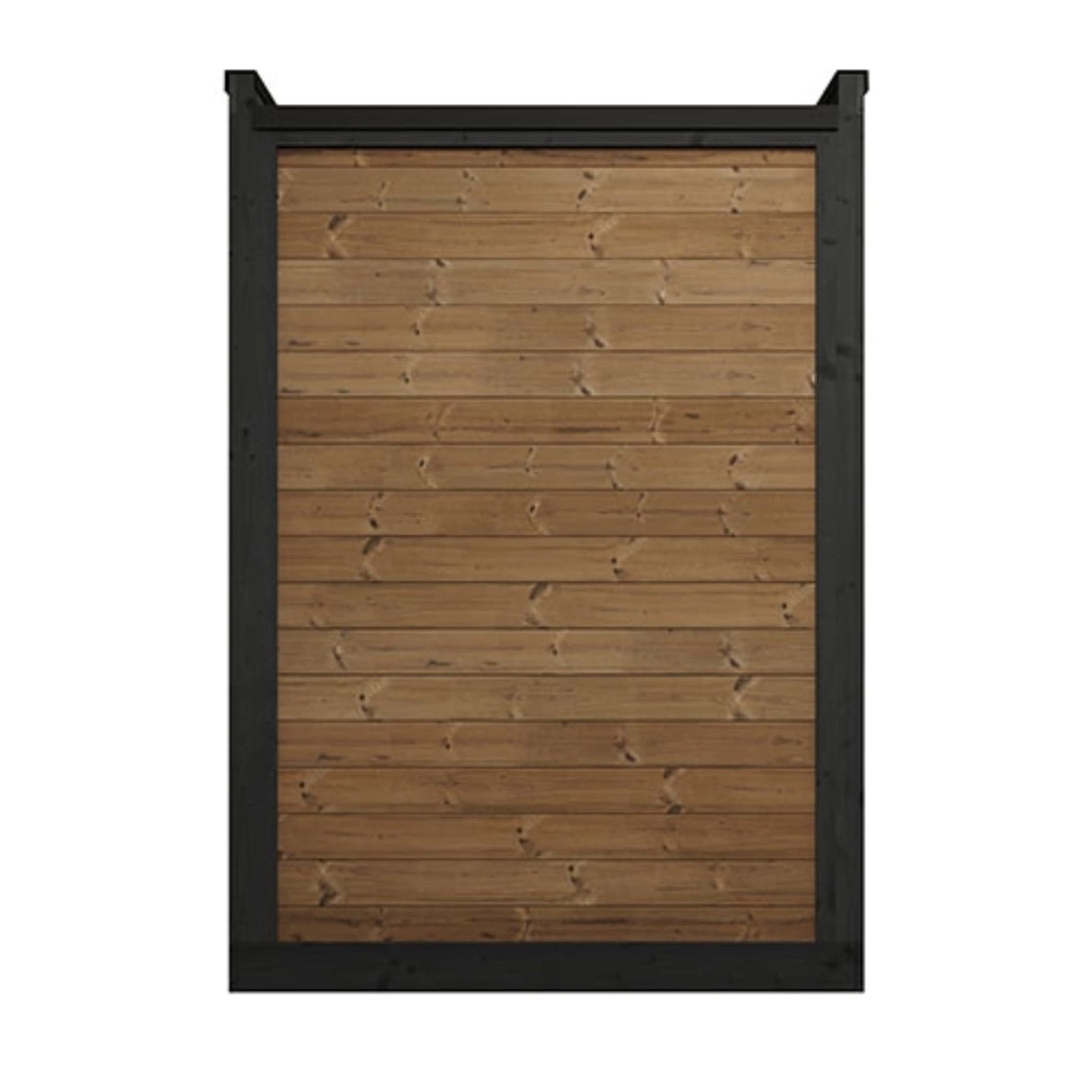 SaunaLife Model GL4 Garden Luxury sauna rear view showing thermo-spruce wood wall construction with black trim.