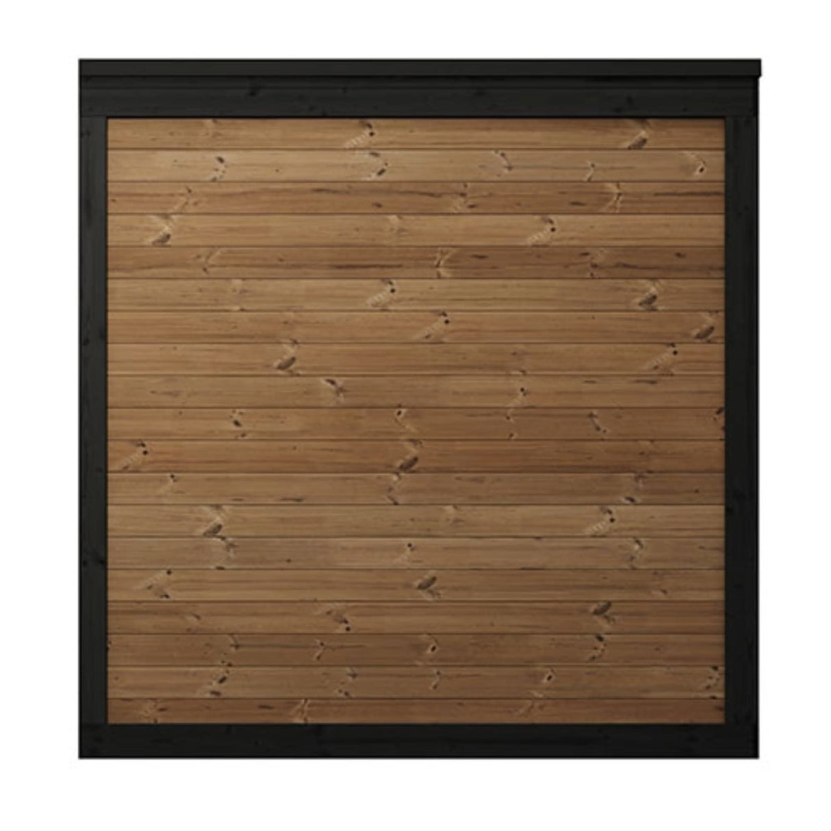 SaunaLife GL6 Garden Luxury sauna rear exterior wall showing thermo-spruce horizontal board construction with black frame trim.