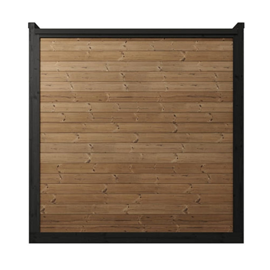 SaunaLife Model GL6 Garden Luxury sauna top-down view showing flat roof design with thermo-spruce wood and black exterior trim.