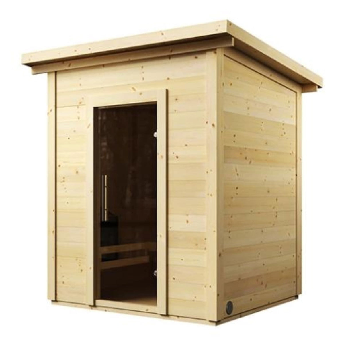 SaunaLife Model G2 4-person Garden Series outdoor sauna with Nordic spruce wood construction and tempered glass door.