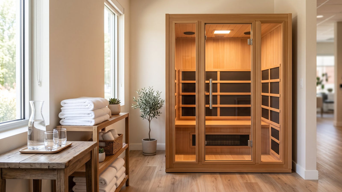 Infrared saunas for weight loss clinics: a private infrared sauna suite in a bright medical clinic