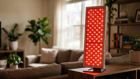 Red light therapy LED array glowing red
