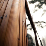Close-up of the vertical ThermoWood cladding on the Celsium Jonas Classic outdoor sauna