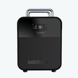 A front-on product shot of the Coldture Water Chiller Pro (SKU: 730203), a black portable chiller with a clean digital display and handle.