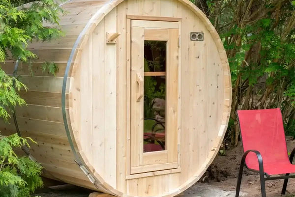 Dundalk Leisurecraft Harmony 4 Person Barrel Sauna + Harvia M3 Wood-Burning Sauna Stove Off-Grid Package