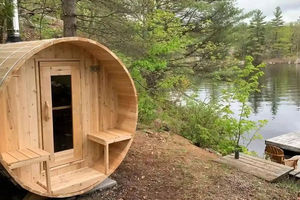 Dundalk Leisurecraft Serenity 4 Person Barrel Sauna + Harvia M3 Wood-Burning Sauna Stove Off-Grid Package