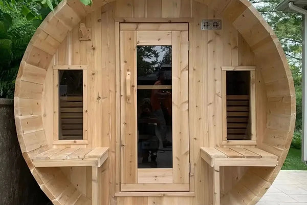 Dundalk Leisurecraft Tranquility MP 6 Person Barrel Sauna + Harvia M3 Wood-Burning Sauna Stove Off-Grid Package