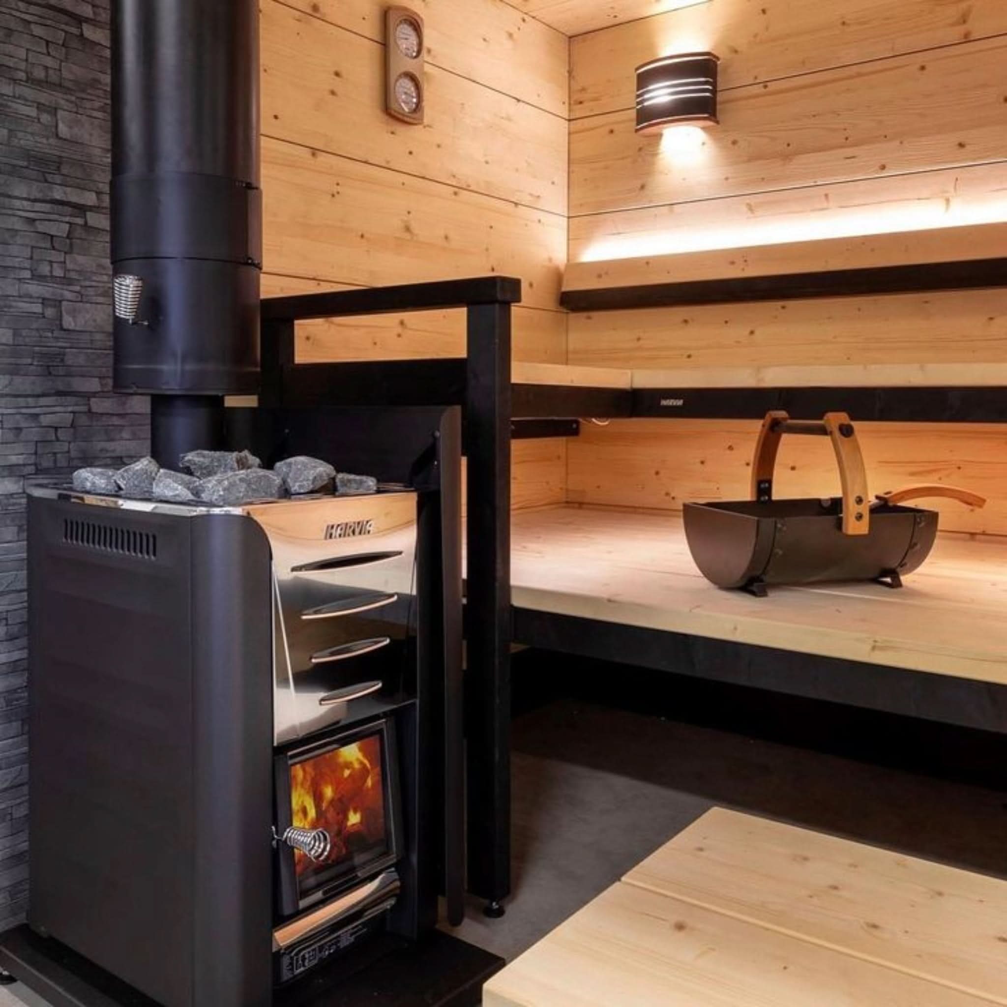 Off-grid sauna interior
