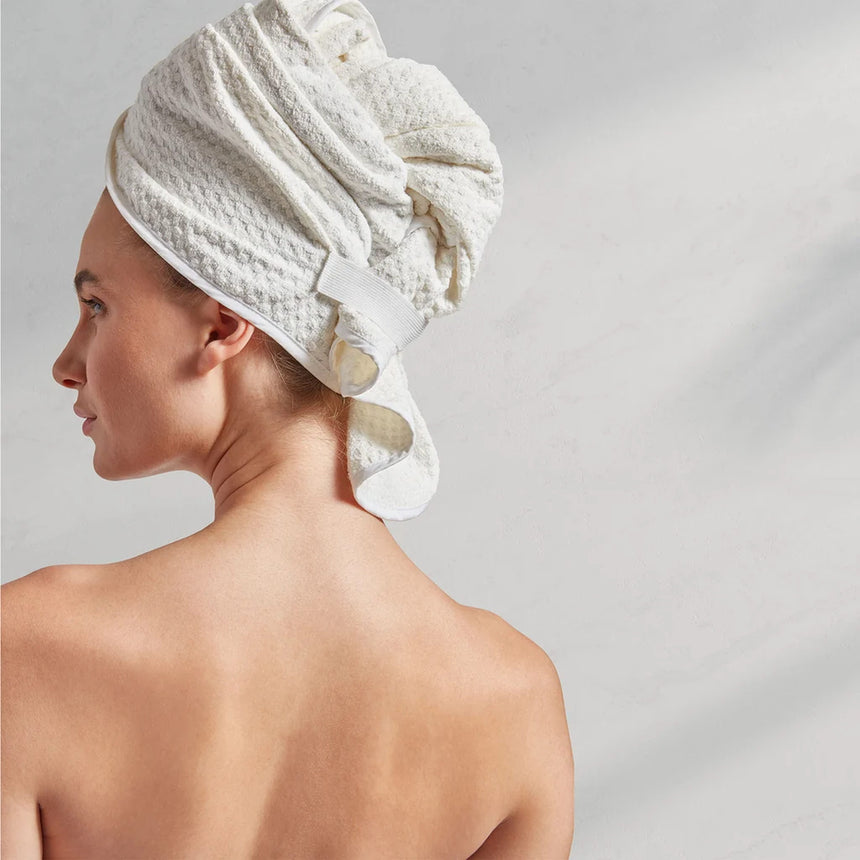 Kassatex Spa Hair Towel Wrap | Waffle Microfiber | Elastic Strap and Button Loop