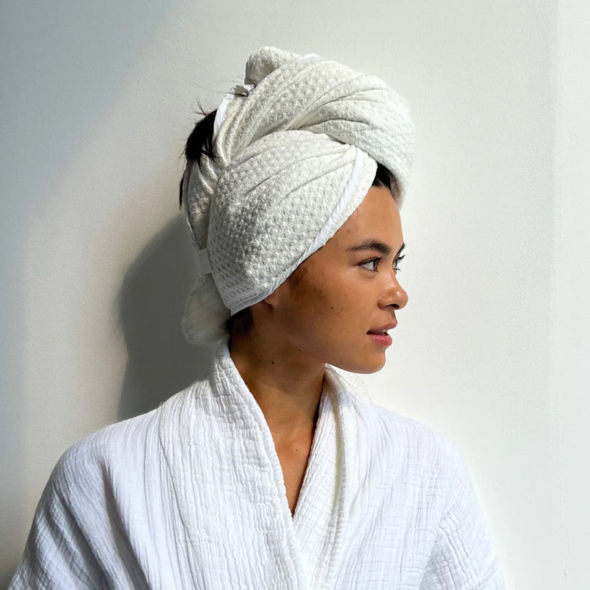 Kassatex Spa Hair Towel Wrap | Waffle Microfiber | Elastic Strap and Button Loop