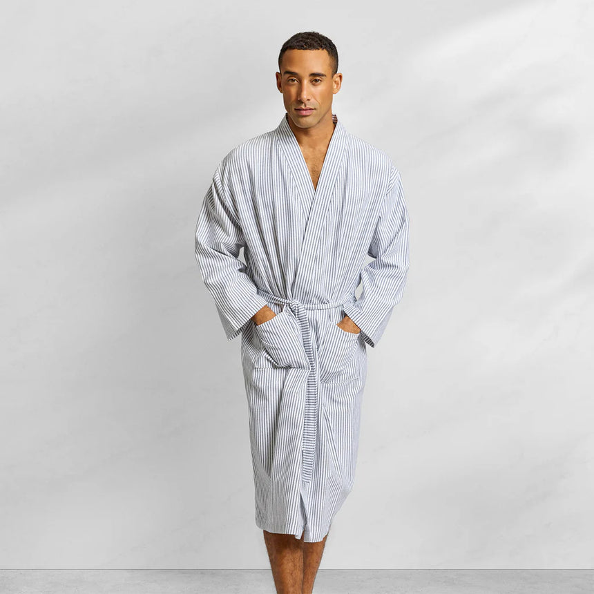 Kassatex Striped Peshtemal Turkish Robe | 100% Turkish Cotton | Lightweight Quick-Dry Sauna Robe