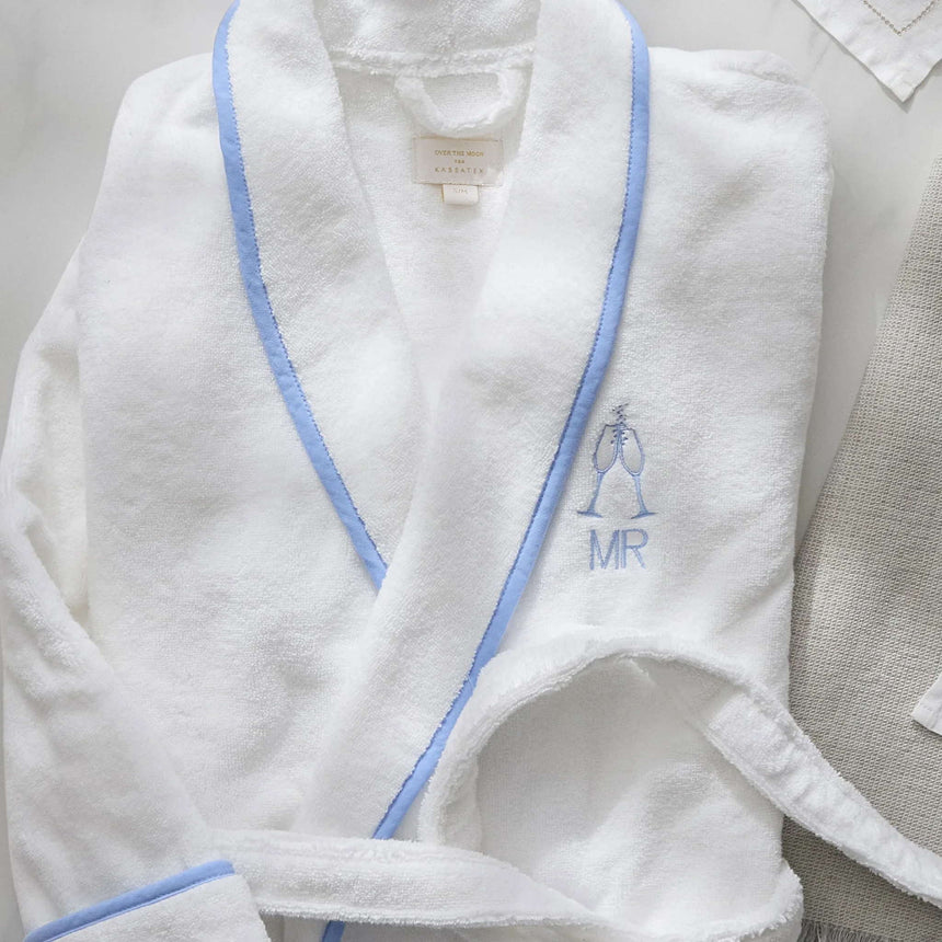 Kassatex Turkish Cotton Piped Robe | Zero-Twist Cotton | Cuffed Sleeves & Contrast Piping