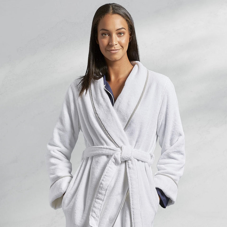 Kassatex Turkish Cotton Piped Robe | Zero-Twist Cotton | Cuffed Sleeves & Contrast Piping