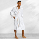 Kassatex Turkish Cotton Piped Robe | Zero-Twist Cotton | Cuffed Sleeves & Contrast Piping