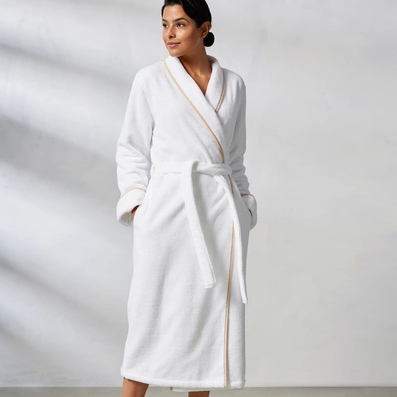 Kassatex Turkish Cotton Piped Robe | Zero-Twist Cotton | Cuffed Sleeves & Contrast Piping