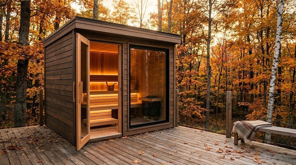 Outdoor saunas by capacity — 2-person, 3-person, 4-person, 5-person, 6-person, and 8-person models