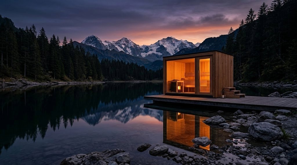 Outdoor saunas by shape and capacity — barrel, cabin, cube, igloo, and infrared models in multiple sizes