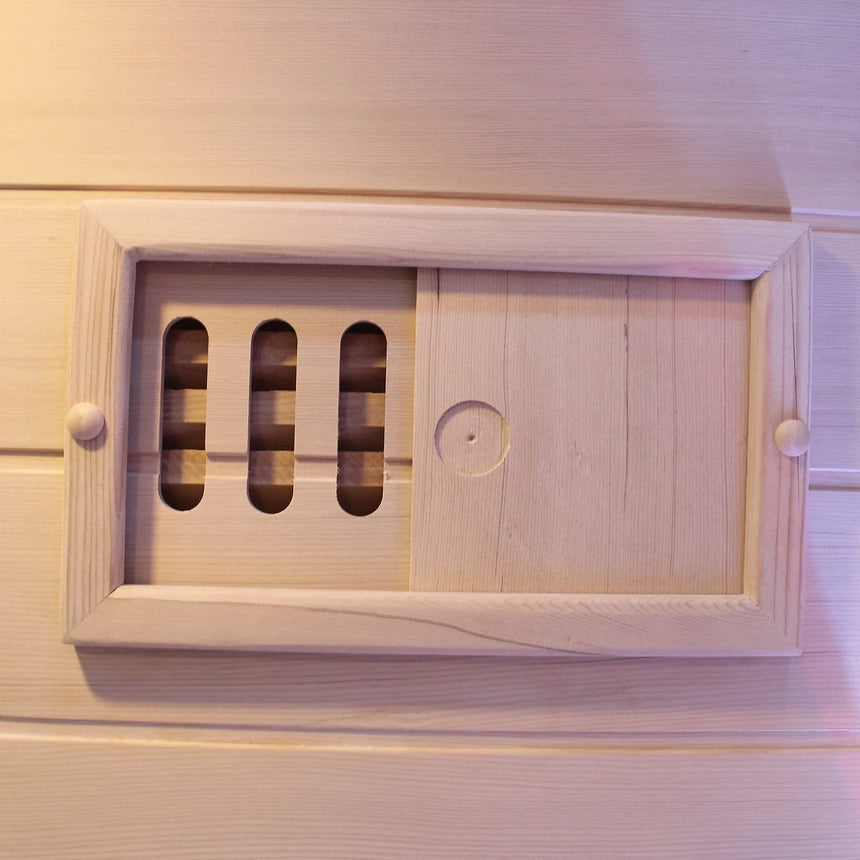 Sliding wooden air vent inside the Revive 2 Person Traditional Sauna