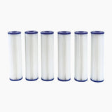 Revive 6-Pack Of Filters: six pleated cartridge filters with blue end caps, shown for the 5-micron and 20-micron options