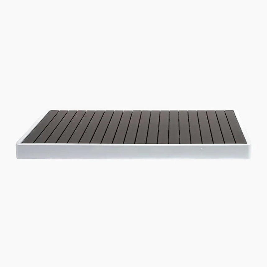 Revive Acrylic Basin with dark composite deck slats set in its white acrylic base