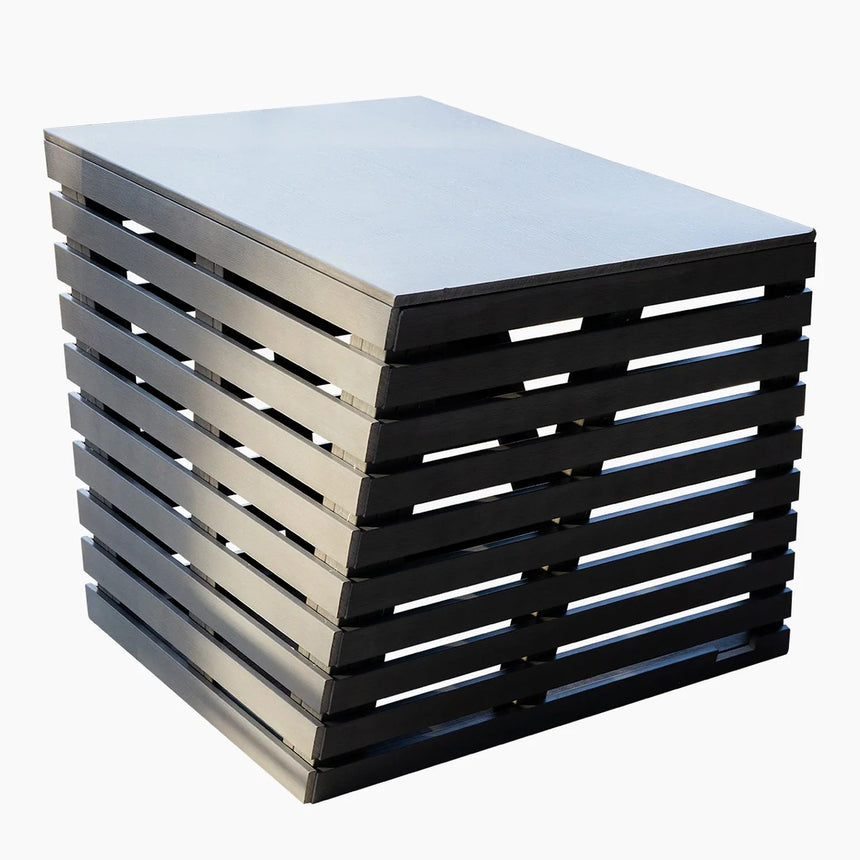 Revive Chiller Cover from another angle, with horizontal slats on two sides under its flat top