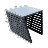 Revive Chiller Cover dimension graphic labeled 33 in. and 29 in. across the top, 27 in. high and 33 in. along the base of its slatted side, with one end open