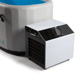 Revive Inflatable Plunge chiller with digital control panel beside the tub