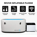 Revive Inflatable Plunge features: cold and hot capable, portable design, quick setup and Wi-Fi app