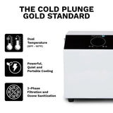 Revive Inflatable Plunge chiller features: 35-107°F dual temperature, quiet cooling, filtration and ozone