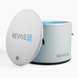Revive Inflatable Pod Plunge with its insulated cover removed and leaning against the tub