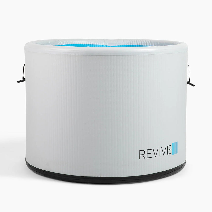 Revive Inflatable Pod Plunge with the cover off, showing the rim of its blue interior