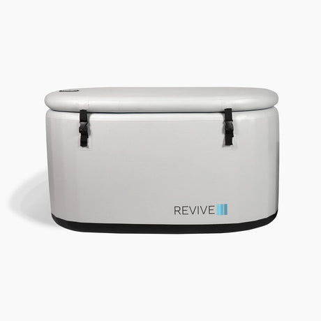 Revive Inflatable Tub ice bath tub with its cover fastened by two buckle straps