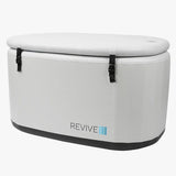 Three-quarter view of the Revive Inflatable Tub with its cover strapped on