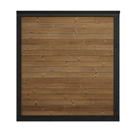 SaunaLife GL4 outdoor sauna top-down view displaying flat roof design with thermo-spruce wood and black frame.