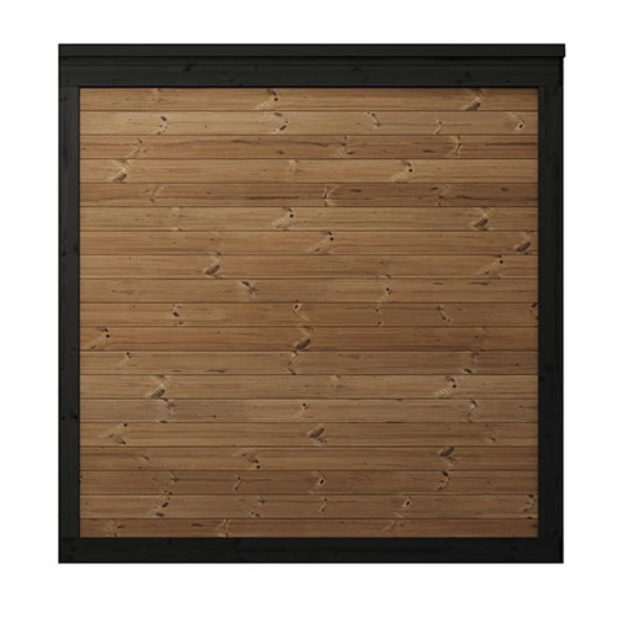 SaunaLife GL6 Garden Luxury sauna rear exterior wall showing thermo-spruce horizontal board construction with black frame trim.