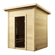 SaunaLife Model G2 4-person Garden Series outdoor sauna with Nordic spruce wood construction and tempered glass door.