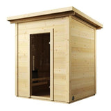 SaunaLife Model G2 4-person Garden Series outdoor sauna with Nordic spruce wood construction and tempered glass door.