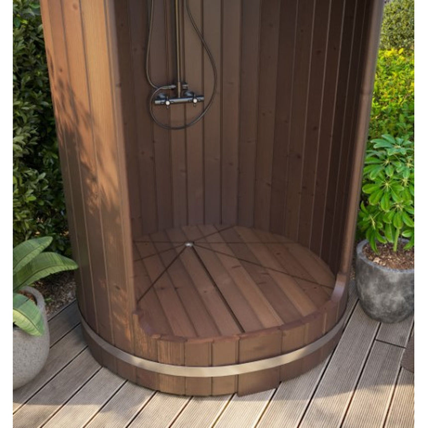 SaunaLife Model R3 Rain Series Outdoor Barrel Shower | Thermo-Spruce Enclosure