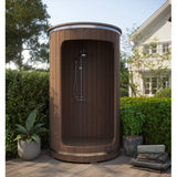 SaunaLife Model R3 Rain Series Outdoor Barrel Shower | Thermo-Spruce Enclosure