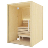 SaunaLife X2 Xperience Series 2-person indoor sauna angled view with tempered glass door and Nordic spruce construction.