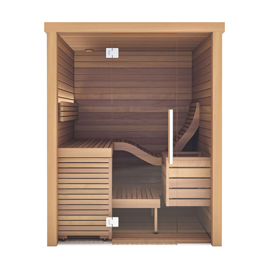 Auroom Baia Glass Indoor Sauna Kit | 2-Person Traditional Finnish Sauna with Ergonomic Bench