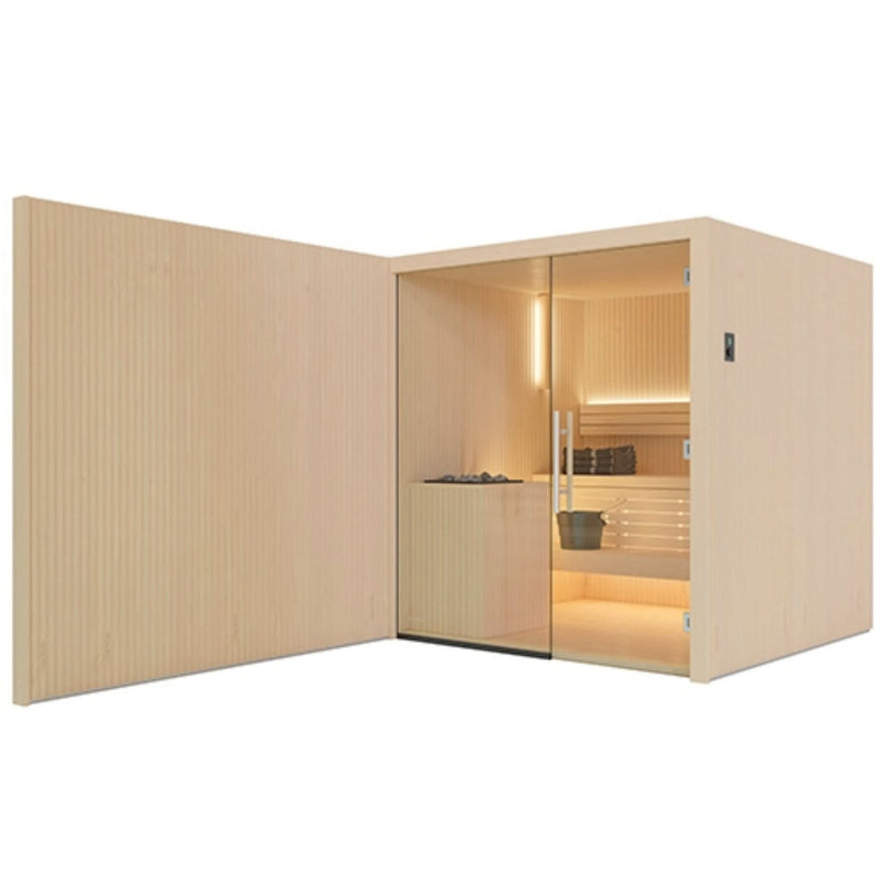 Auroom Libera 48×71 Indoor Sauna Kit | 2-Person Designer Glass-Front Finnish Sauna